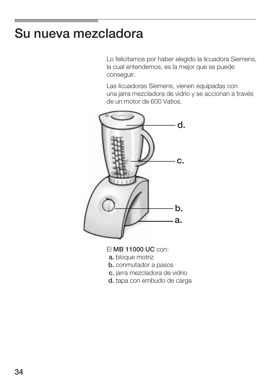 Su nueva mezcladora, A. b. c. d | Siemens MB 11000 UC User Manual | Page 34 / 48