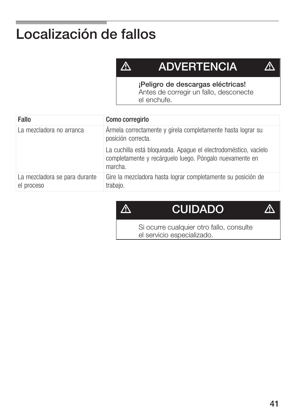 Localización de fallos, Dadvertencia d, Dcuidado d | Siemens MB 11000 UC User Manual | Page 41 / 48