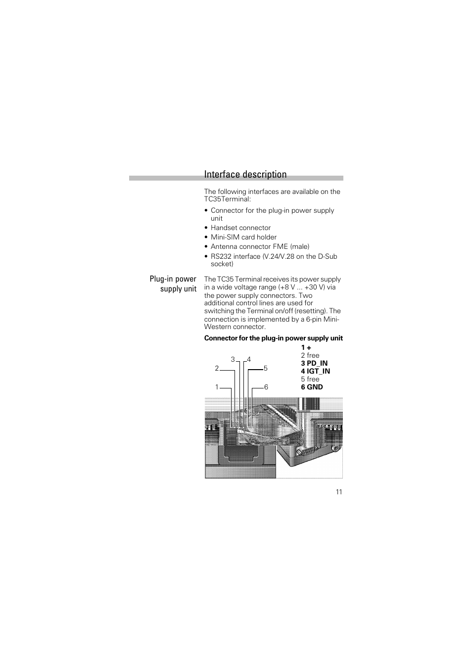 Interface description | Siemens Terminal TC35 User Manual | Page 13 / 39