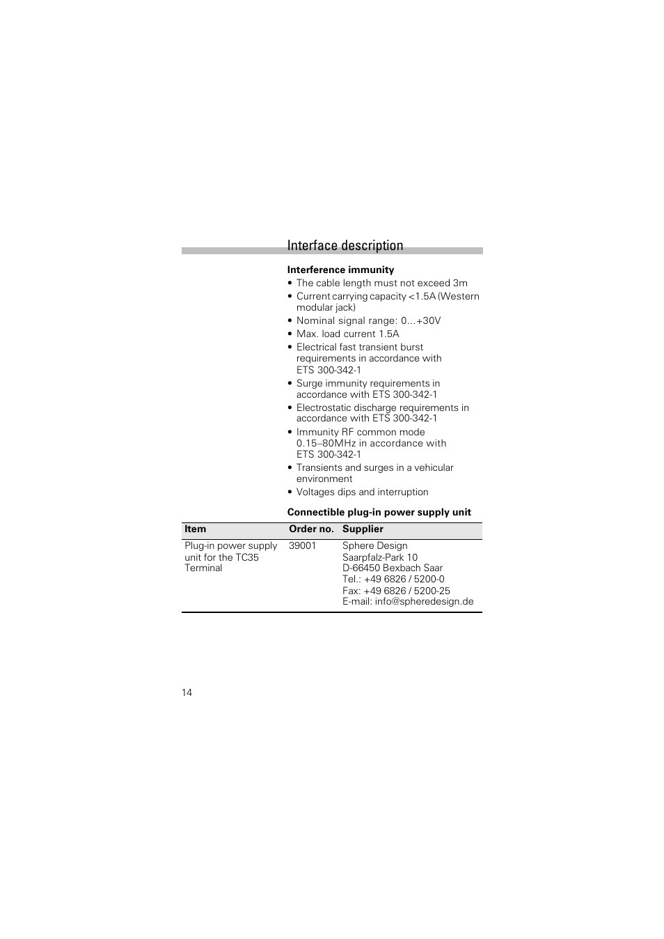 Interface description | Siemens Terminal TC35 User Manual | Page 16 / 39