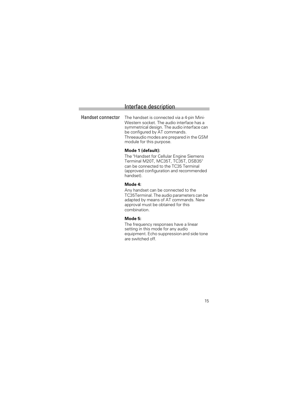 Interface description | Siemens Terminal TC35 User Manual | Page 17 / 39