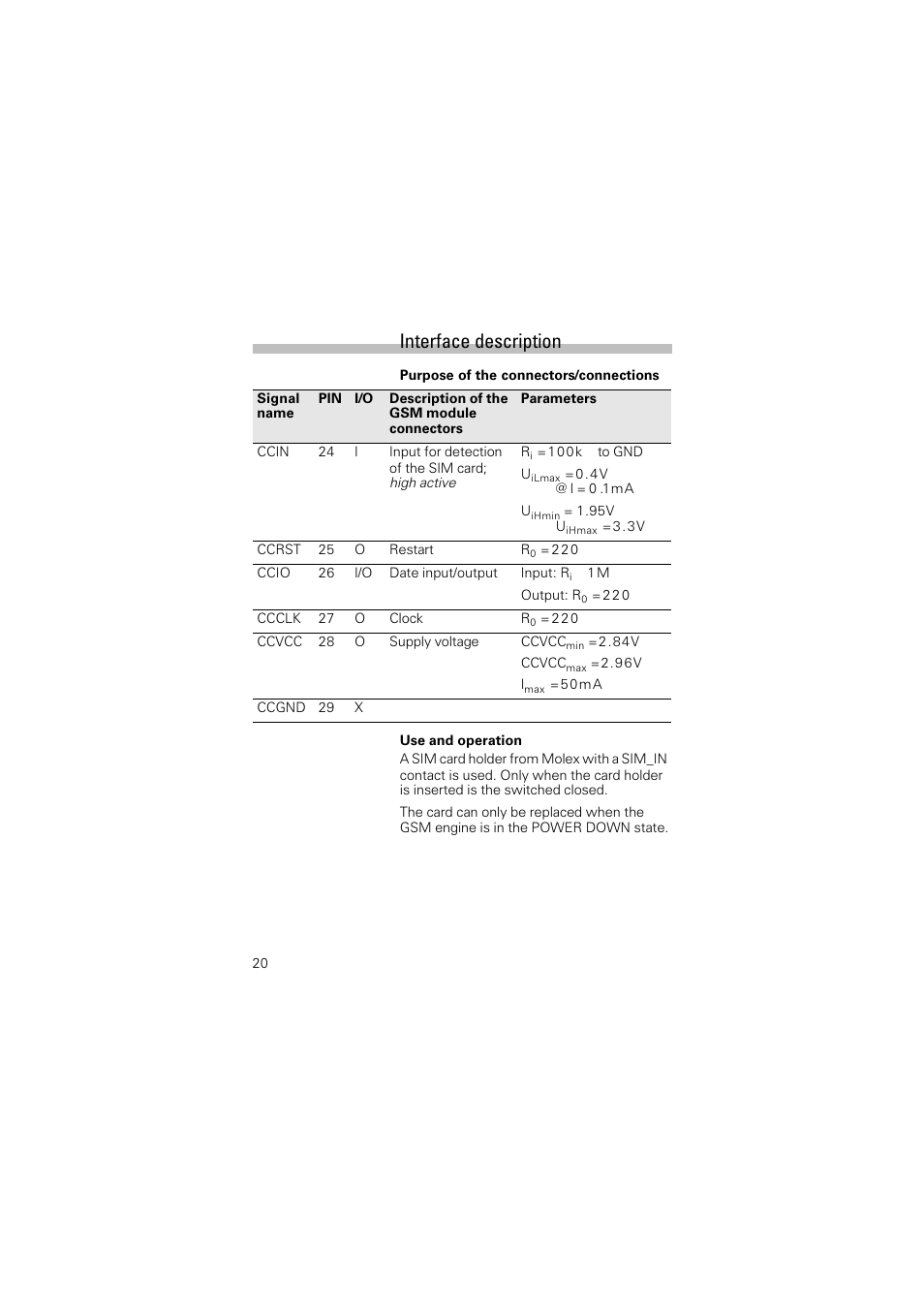 Interface description | Siemens Terminal TC35 User Manual | Page 22 / 39