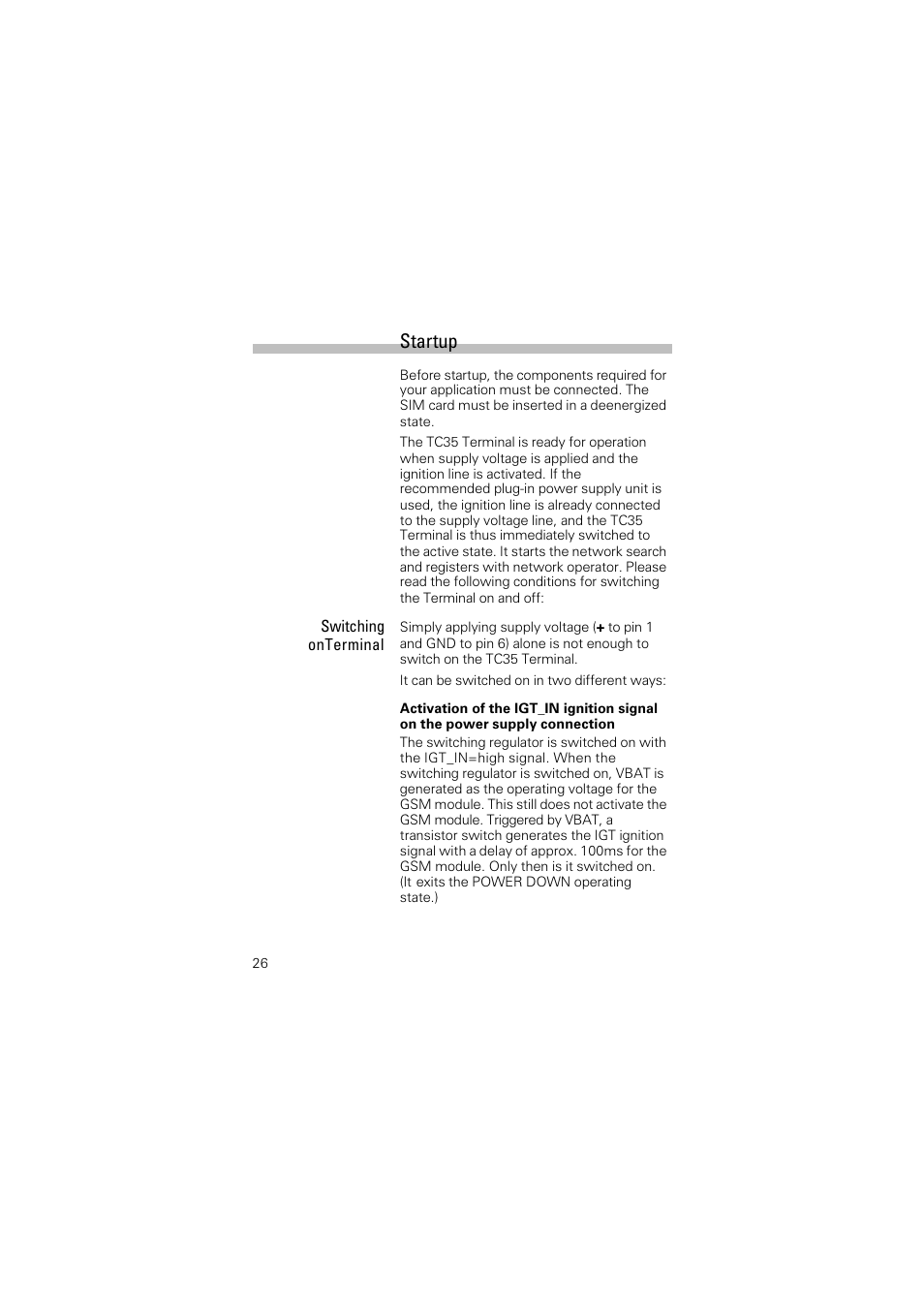 Startup | Siemens Terminal TC35 User Manual | Page 28 / 39