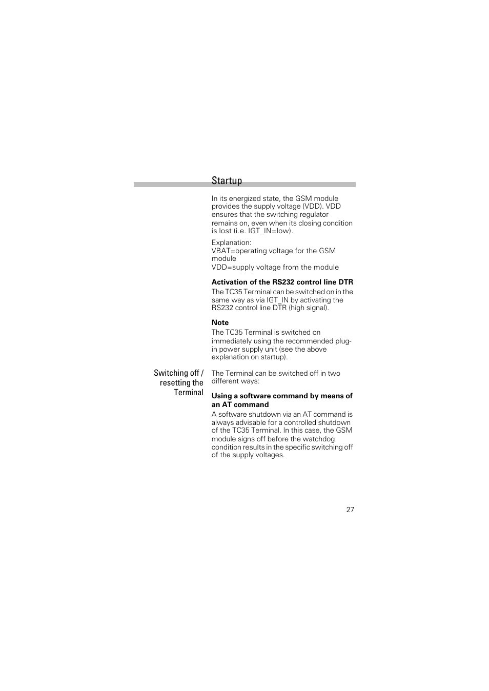 Startup | Siemens Terminal TC35 User Manual | Page 29 / 39