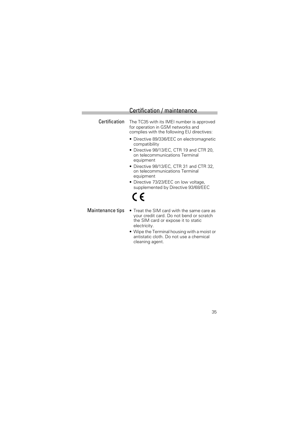 Certification / maintenance | Siemens Terminal TC35 User Manual | Page 37 / 39