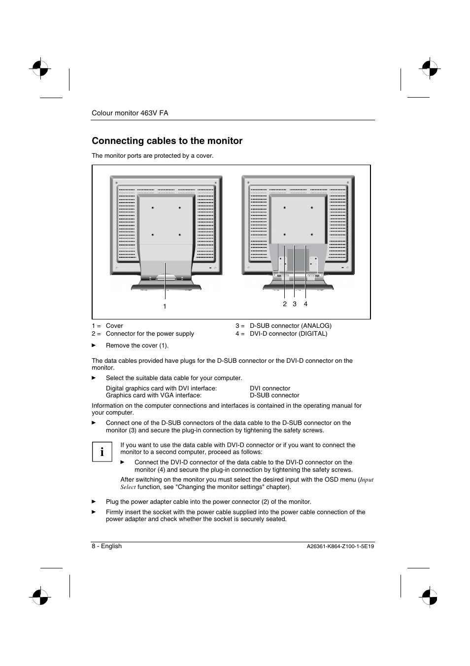 Connecting cables to the monitor | Siemens 463V FA User Manual | Page 10 / 26