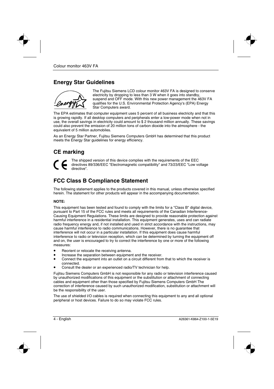 Energy star guidelines, Ce marking, Fcc class b compliance statement | Siemens 463V FA User Manual | Page 6 / 26