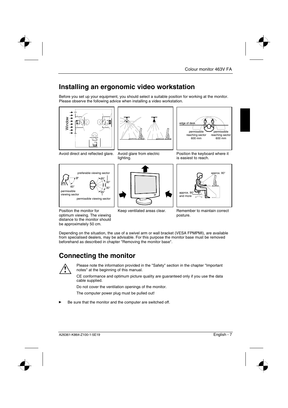 Installing an ergonomic video workstation, Connecting the monitor | Siemens 463V FA User Manual | Page 9 / 26