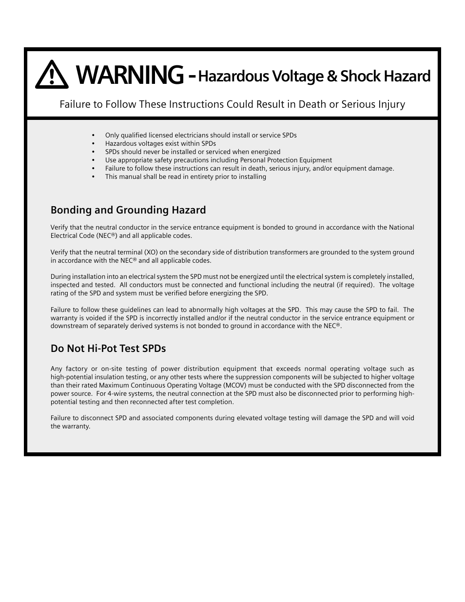 Warning, Hazardous voltage & shock hazard | Siemens Surge Protective Device TPS3 09 User Manual | Page 2 / 8