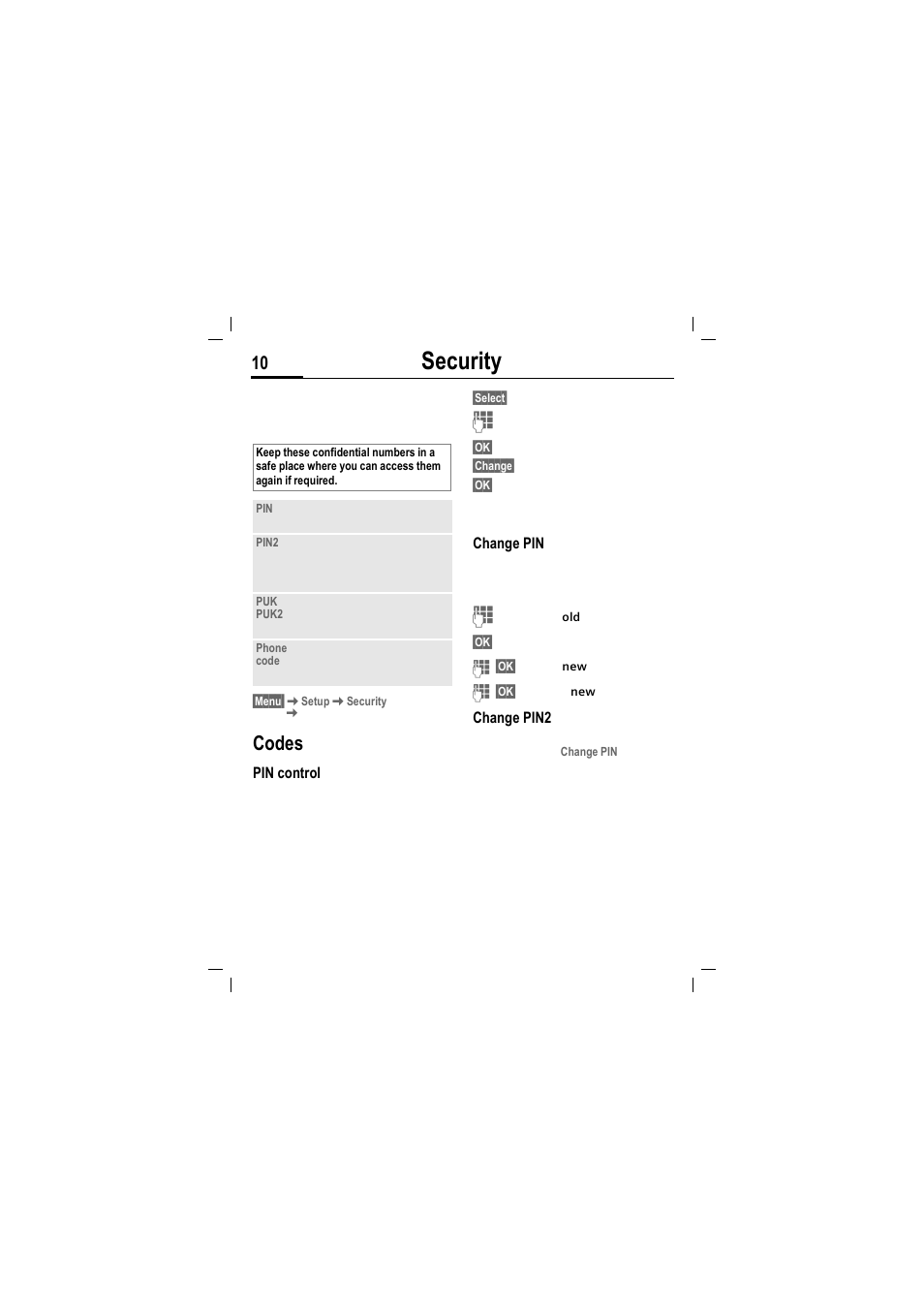 Security, Codes | Siemens MT50 User Manual | Page 12 / 96