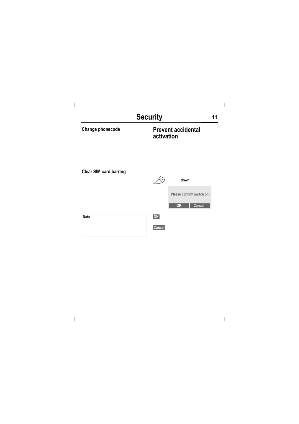 Security, Prevent accidental activation | Siemens MT50 User Manual | Page 13 / 96