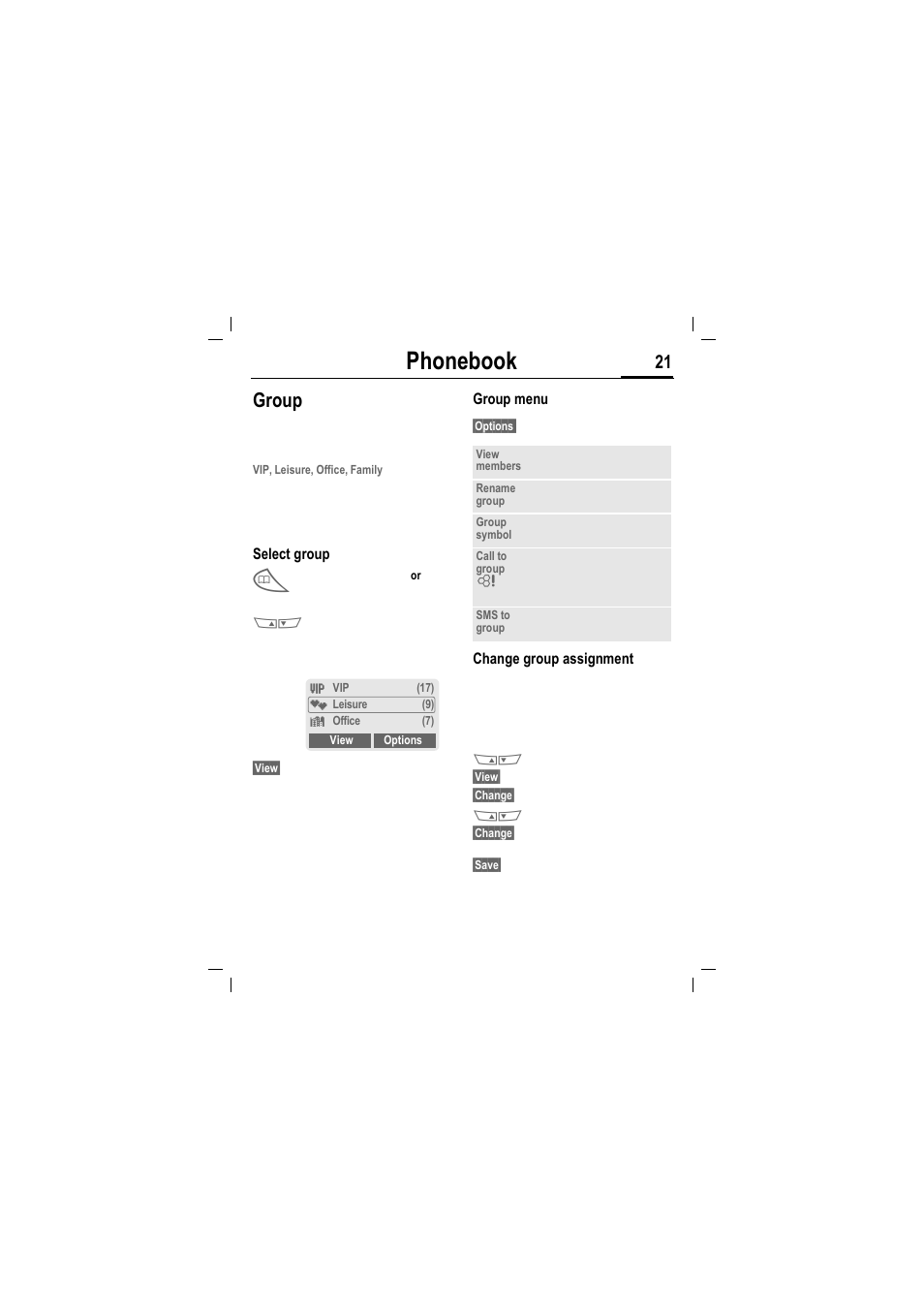 Phonebook, Group | Siemens MT50 User Manual | Page 23 / 96