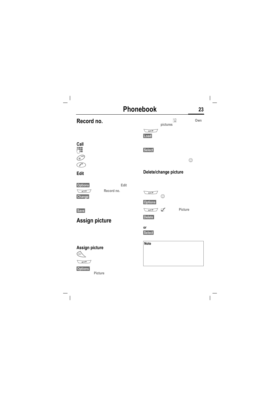 Phonebook, Record no, Assign picture | Siemens MT50 User Manual | Page 25 / 96