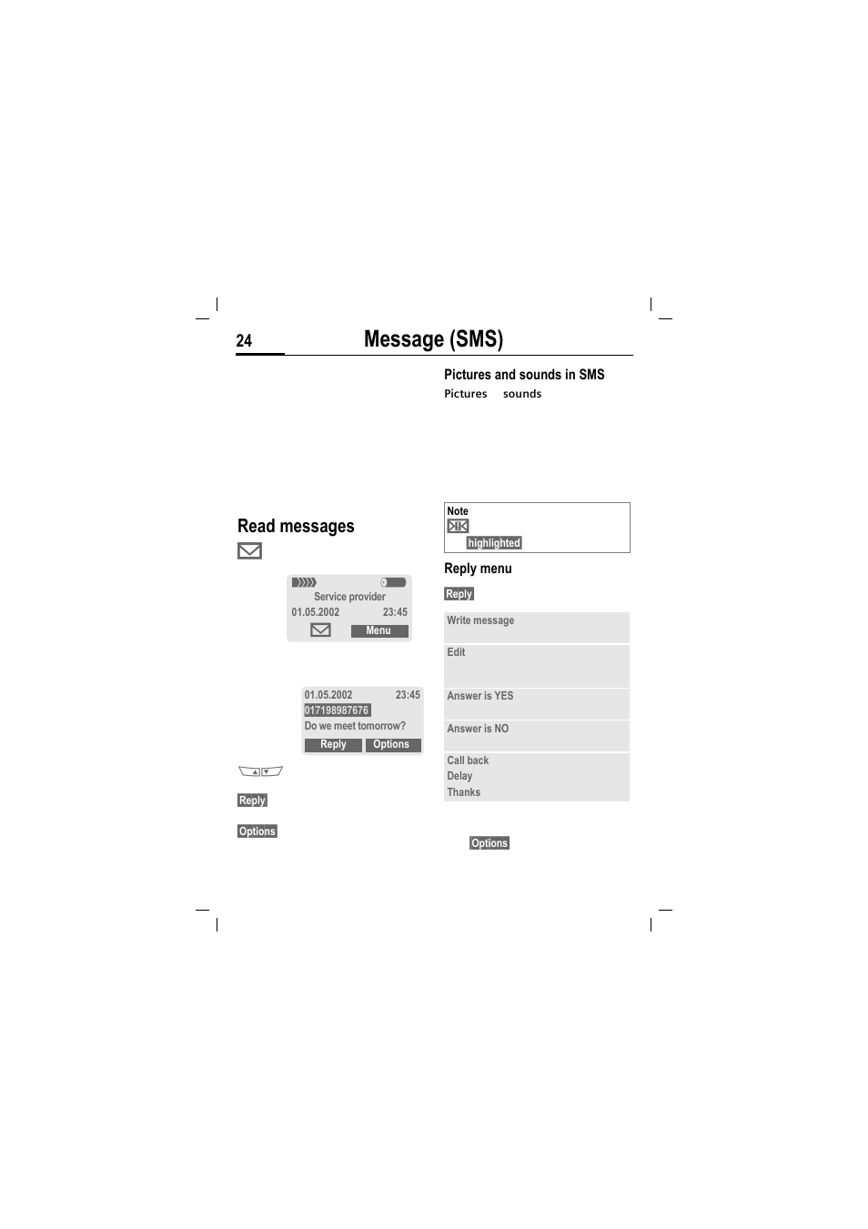 Message (sms), Read messages | Siemens MT50 User Manual | Page 26 / 96