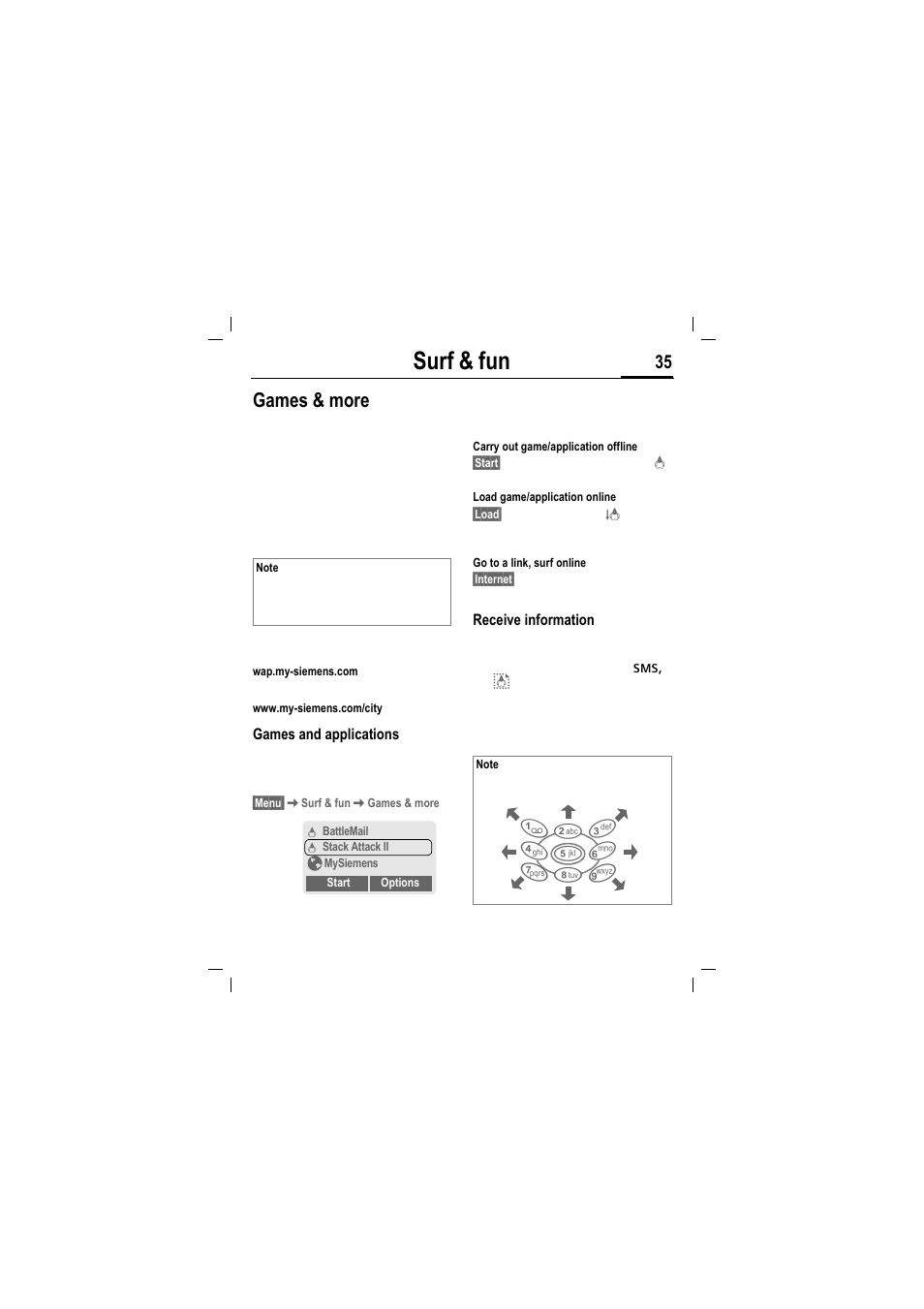 Surf & fun, Games & more | Siemens MT50 User Manual | Page 37 / 96