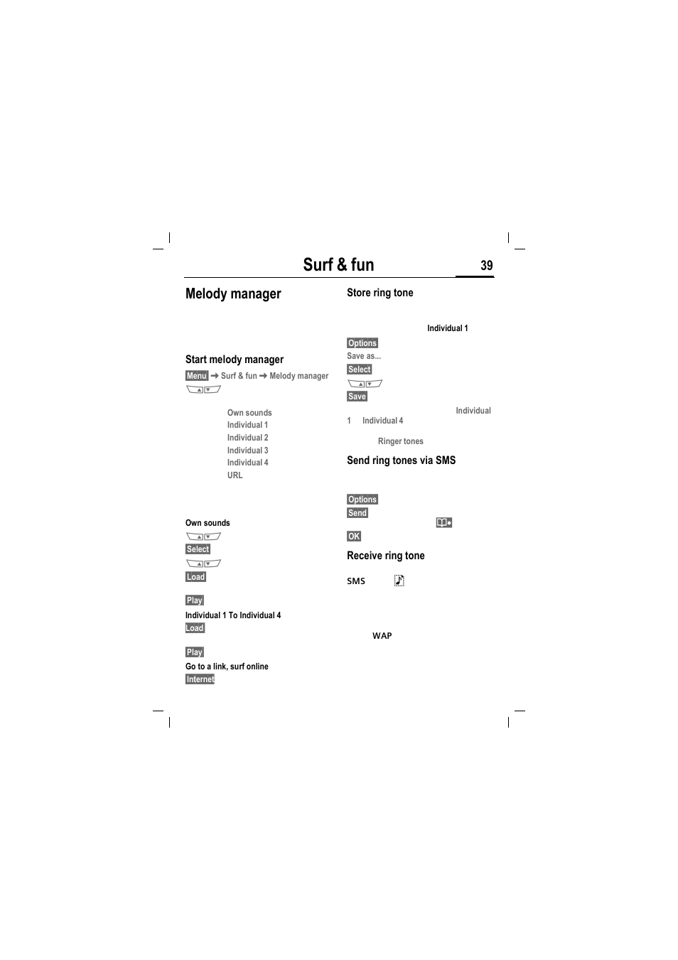 Surf & fun, Melody manager | Siemens MT50 User Manual | Page 41 / 96