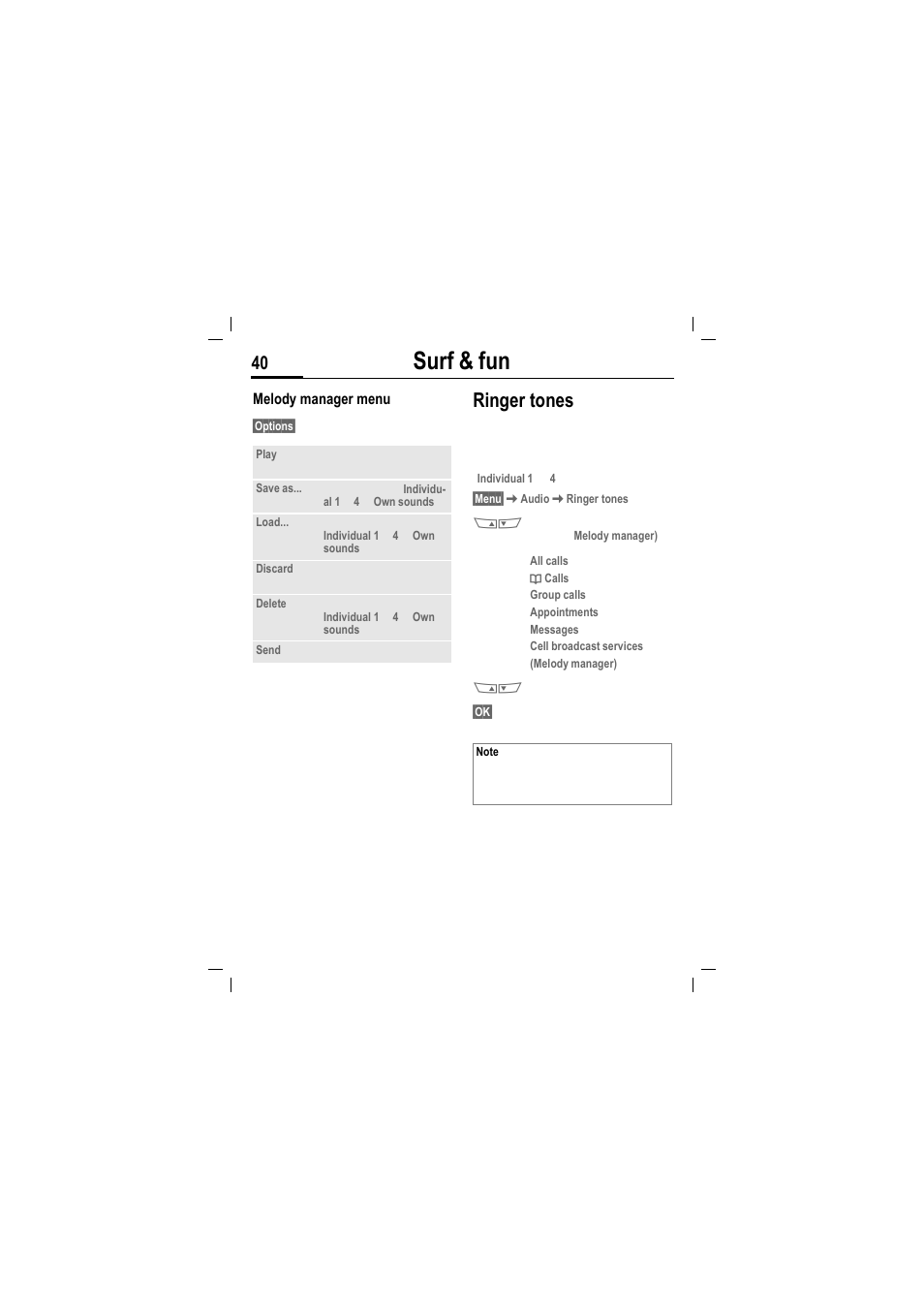 Surf & fun, Ringer tones | Siemens MT50 User Manual | Page 42 / 96