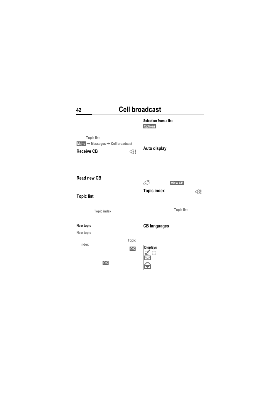 Cell broadcast | Siemens MT50 User Manual | Page 44 / 96