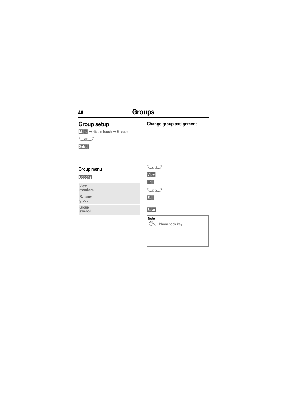 Groups, Group setup | Siemens MT50 User Manual | Page 50 / 96