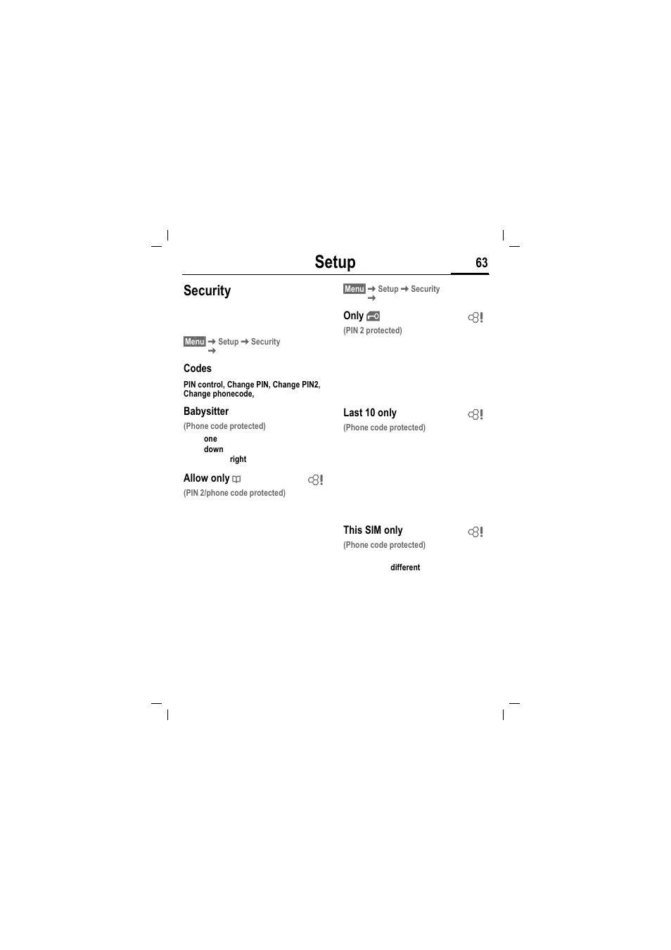 Setup, Security | Siemens MT50 User Manual | Page 65 / 96