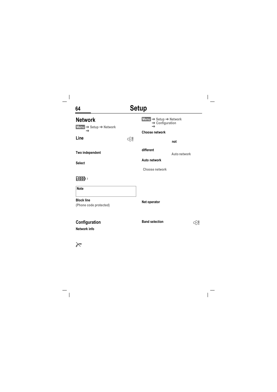 Setup, Network | Siemens MT50 User Manual | Page 66 / 96