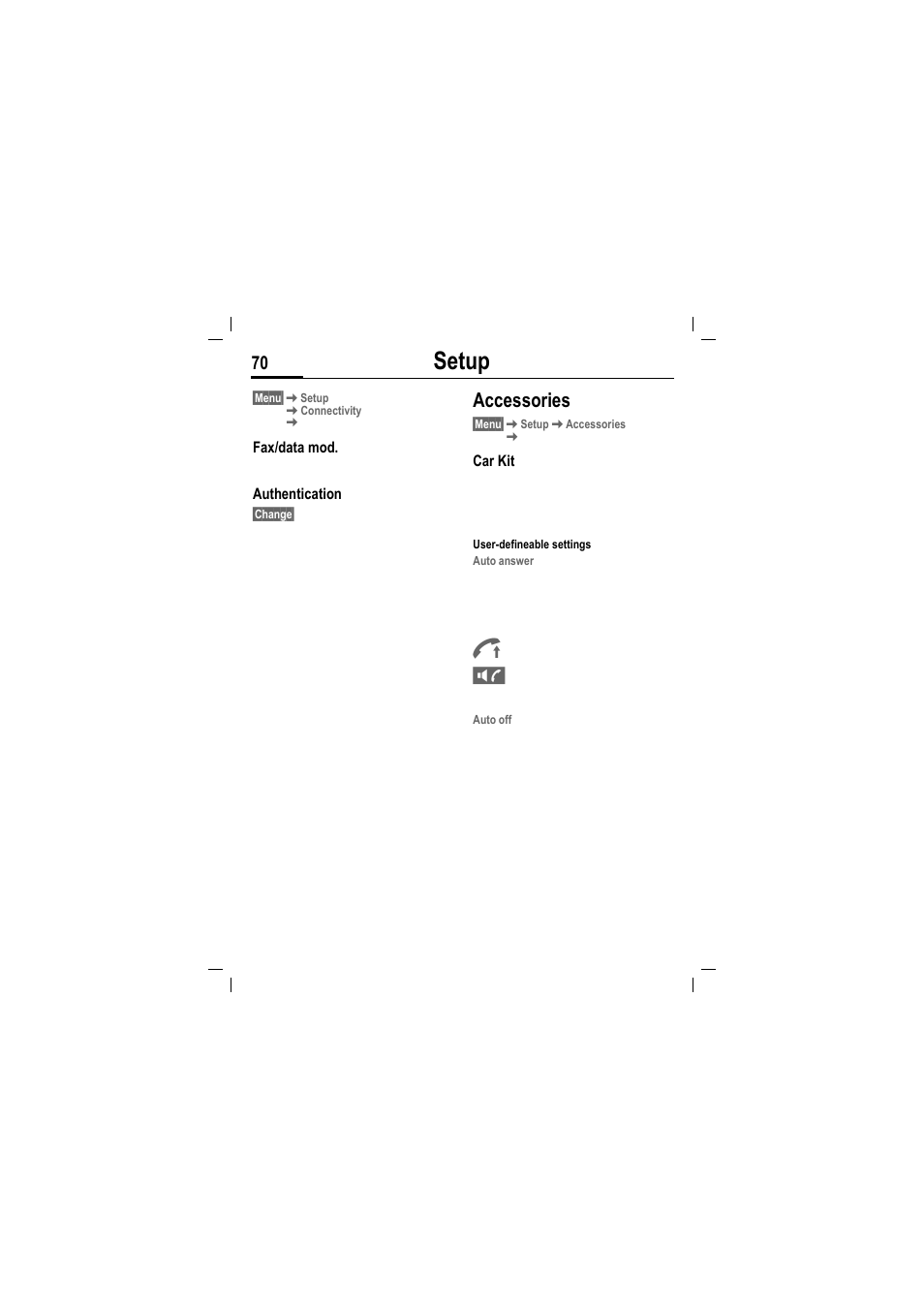 Setup, Accessories | Siemens MT50 User Manual | Page 72 / 96