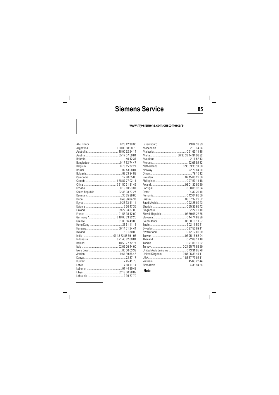 Siemens service | Siemens MT50 User Manual | Page 87 / 96