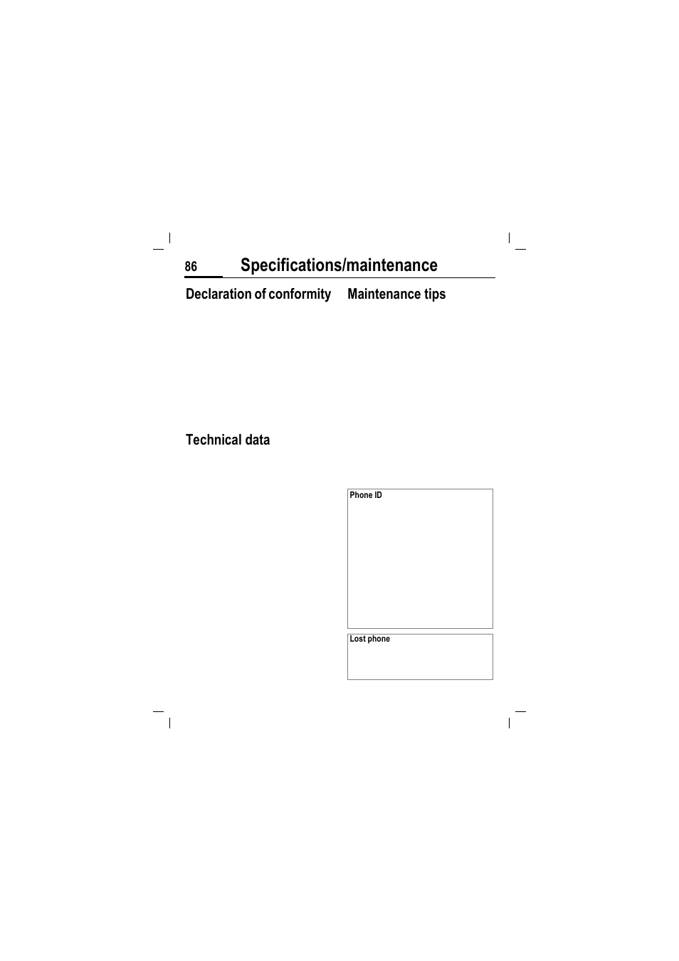 Specifications/maintenance, Declaration of conformity, Technical data maintenance tips | Siemens MT50 User Manual | Page 88 / 96