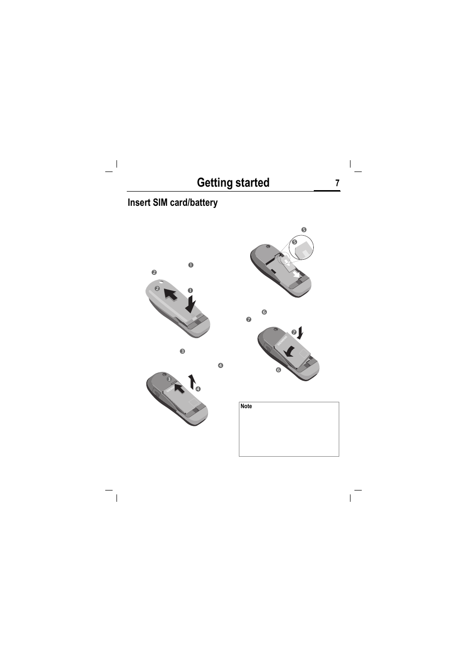 Getting started, Insert sim card/battery | Siemens MT50 User Manual | Page 9 / 96