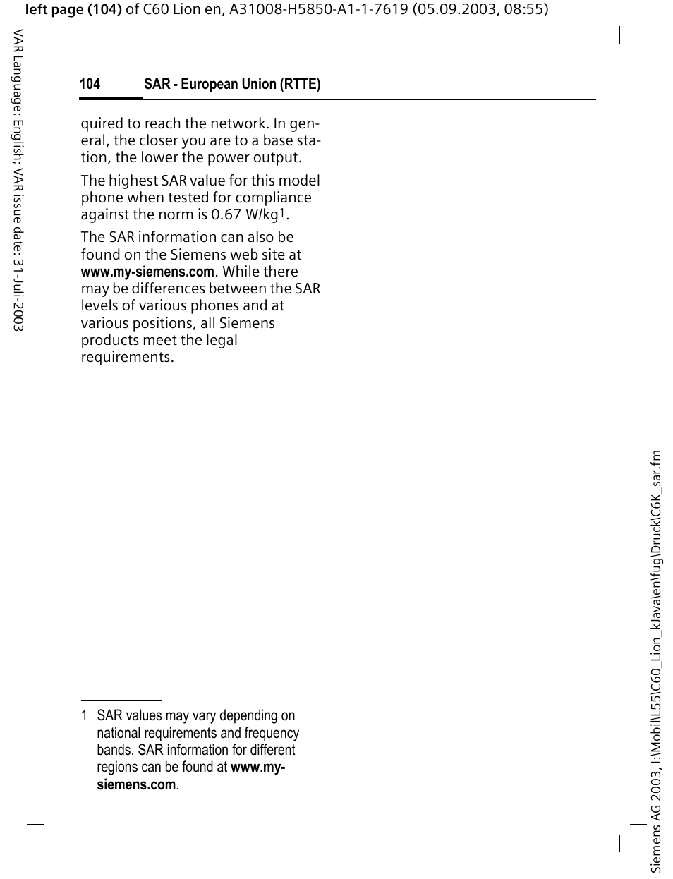 Siemens C60 User Manual | Page 105 / 112