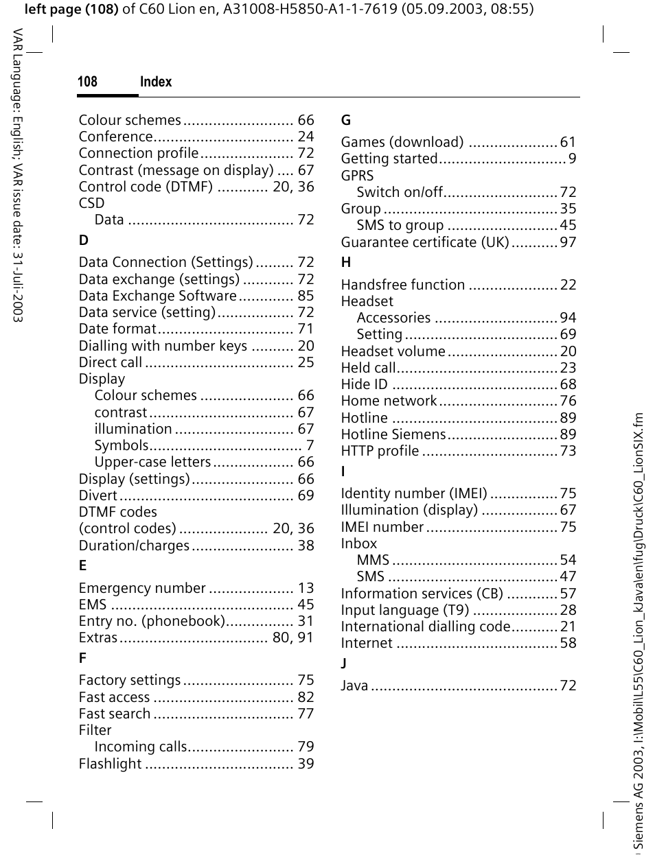 Siemens C60 User Manual | Page 109 / 112