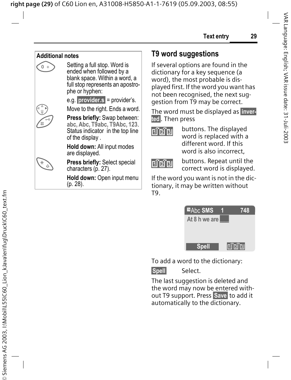 T9 word suggestions | Siemens C60 User Manual | Page 30 / 112