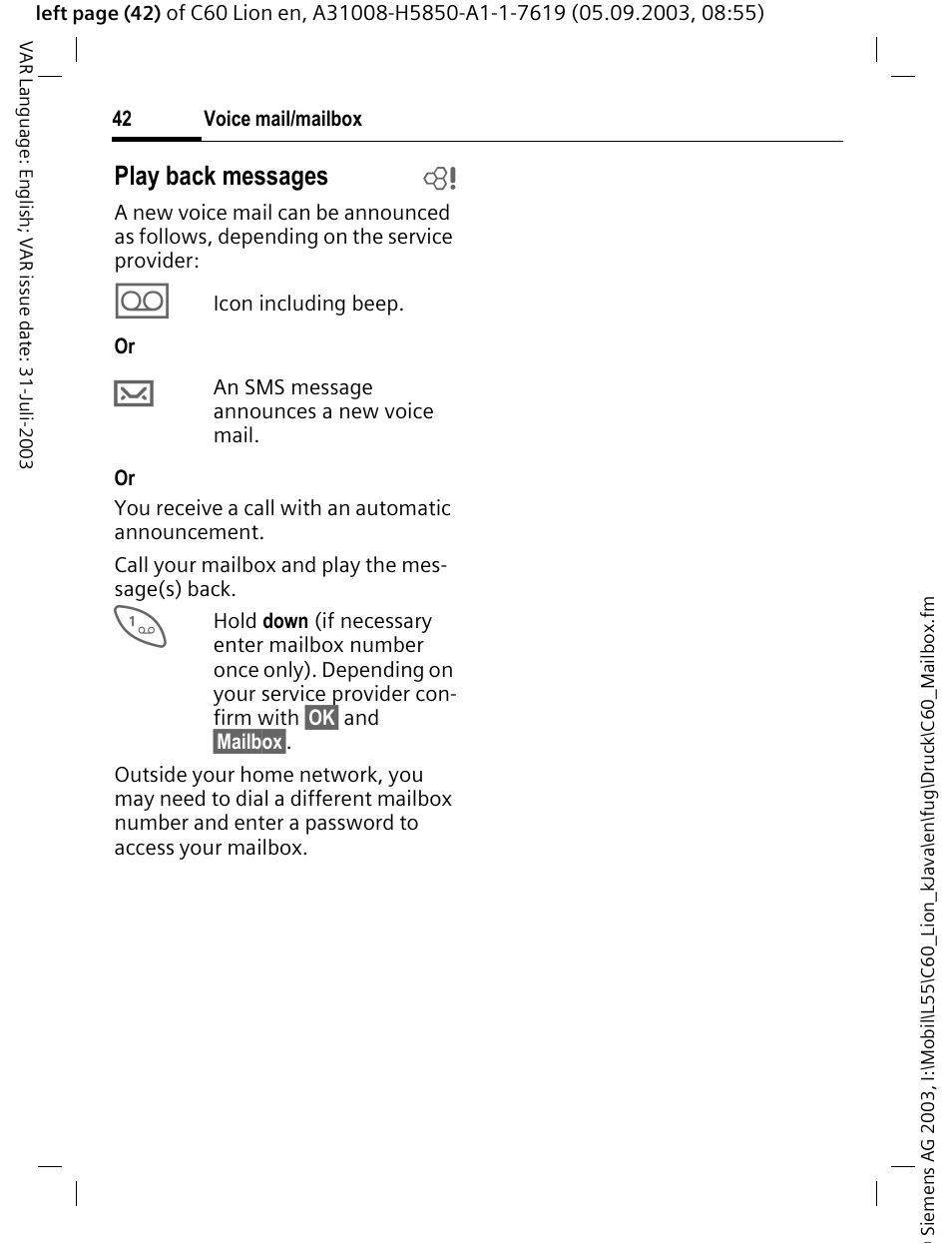 Play back messages b | Siemens C60 User Manual | Page 43 / 112