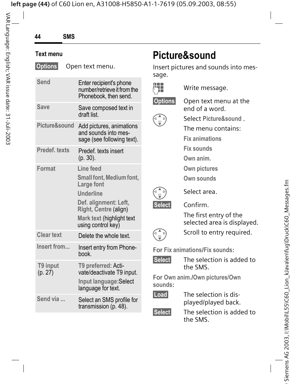 Picture&sound, P. 44 | Siemens C60 User Manual | Page 45 / 112