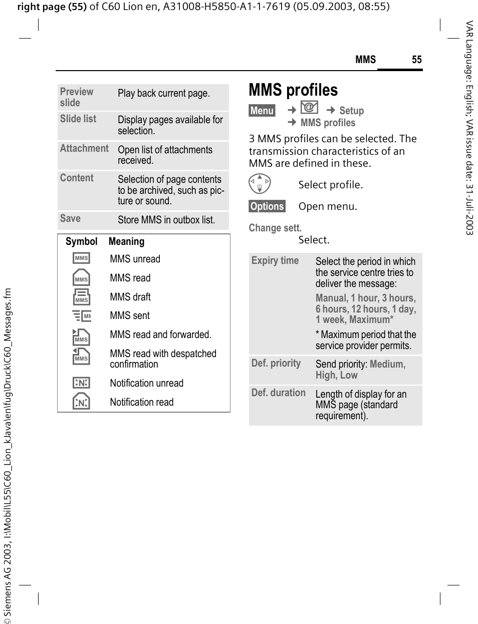 Mms profiles | Siemens C60 User Manual | Page 56 / 112