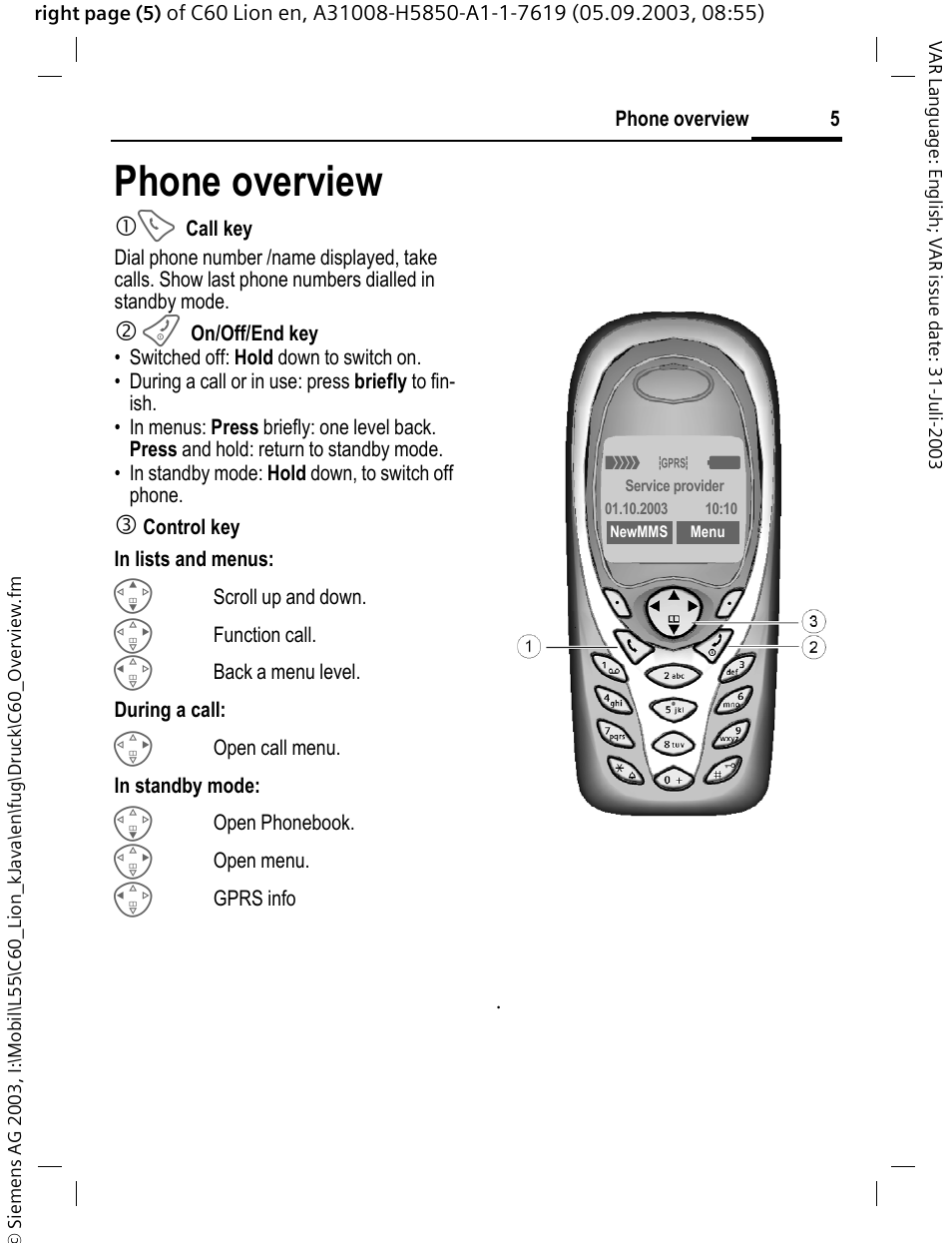 Phone overview | Siemens C60 User Manual | Page 6 / 112