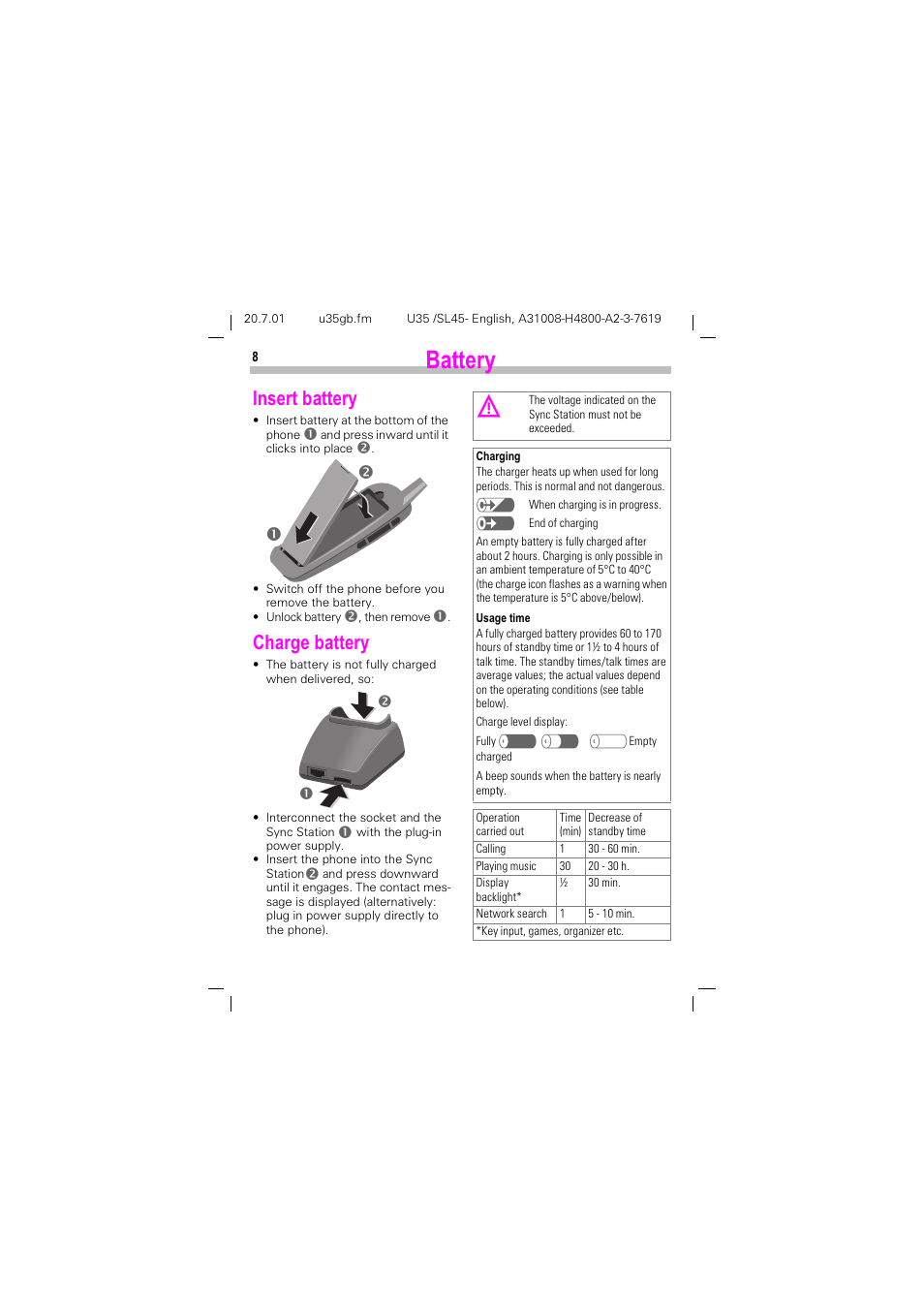 Battery, Dwwhu, Qvhuw edwwhu | Kdujh edwwhu | Siemens SL 42 User Manual | Page 10 / 86