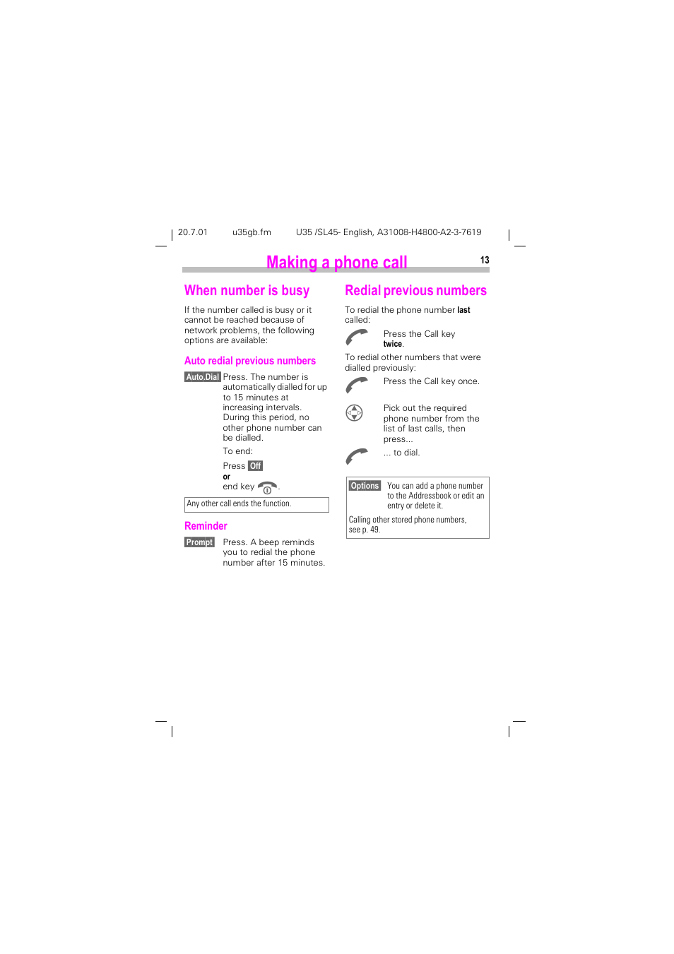 When number is busy, Redial previous numbers, When number is busy redial previous numbers | 0dnlqj d skrqh fdoo, Khq qxpehu lv exv, 5hgldo suhylrxv qxpehuv | Siemens SL 42 User Manual | Page 15 / 86