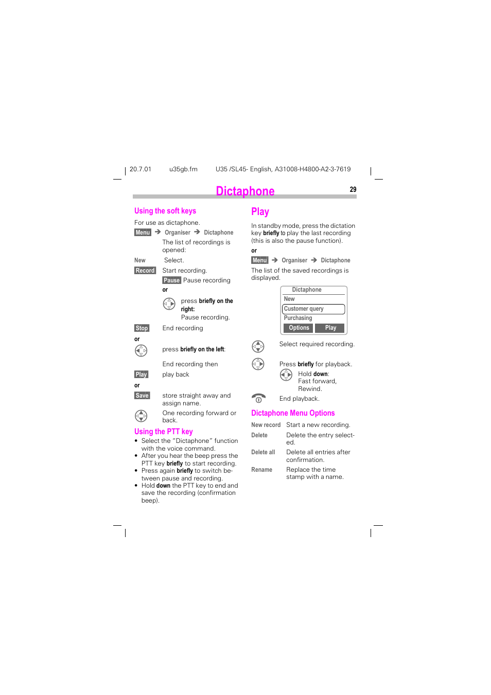 Play, Lfwdskrqh | Siemens SL 42 User Manual | Page 31 / 86