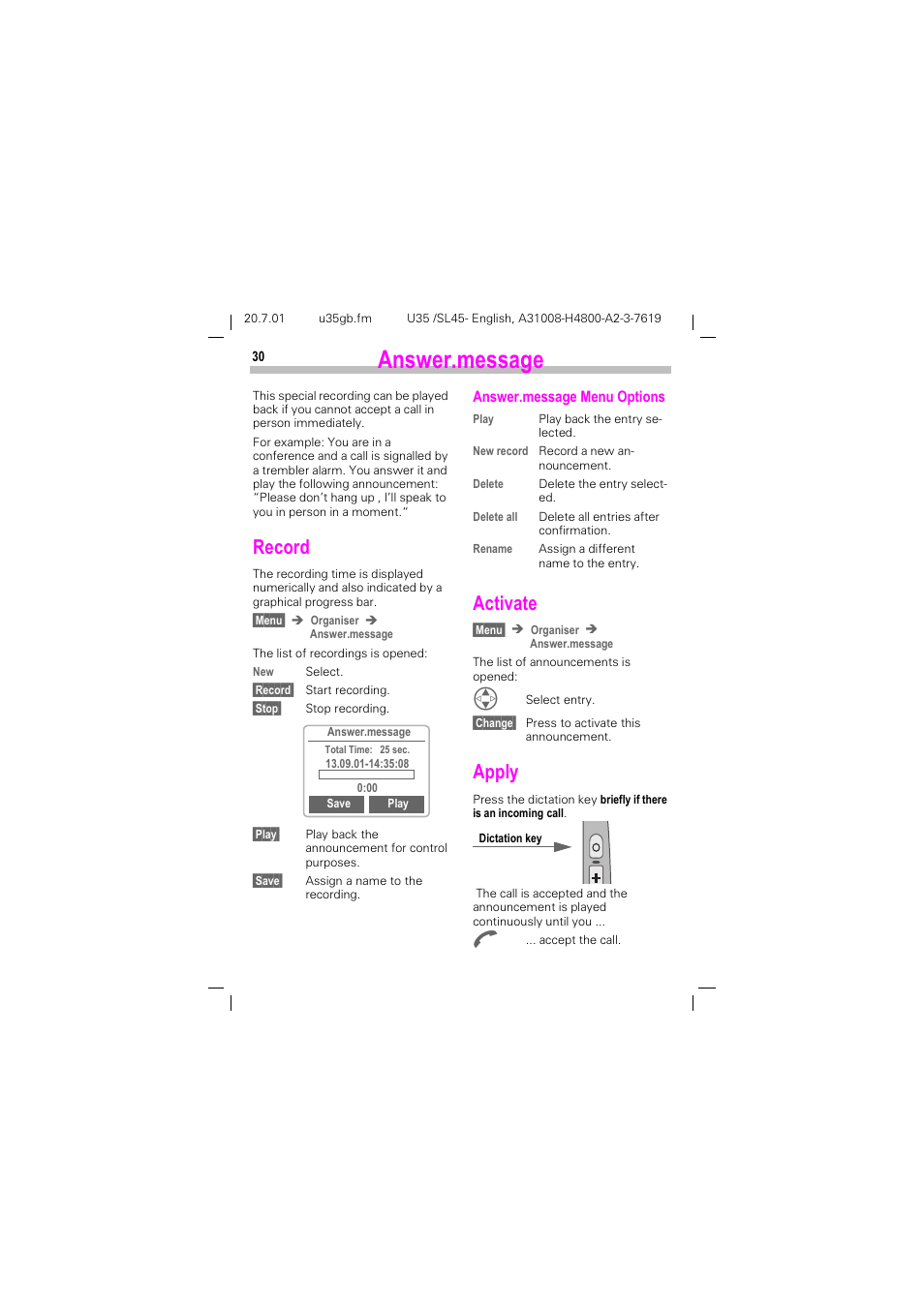 Answer.message, Qvzhuphvvdjh, See also p. 30) | 5hfrug, Fwlydwh | Siemens SL 42 User Manual | Page 32 / 86