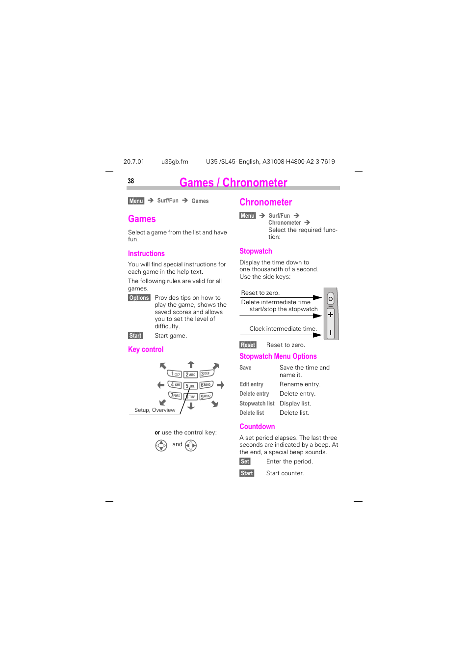 Games / chronometer, Chronometer, Dphv  &kurqrphwhu | Dphv, Kurqrphwhu | Siemens SL 42 User Manual | Page 40 / 86