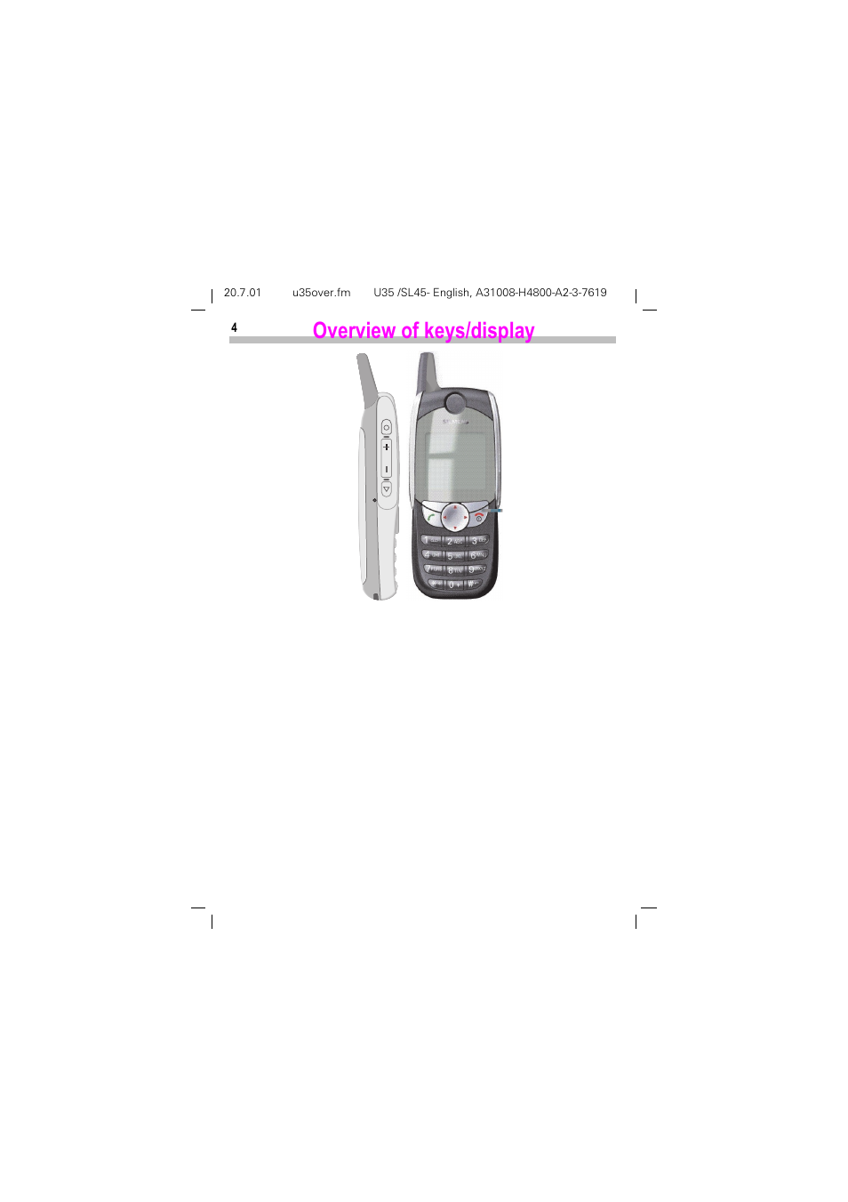 Overview of keys/display, 2yhuylhz ri nh\vglvsod | Siemens SL 42 User Manual | Page 6 / 86