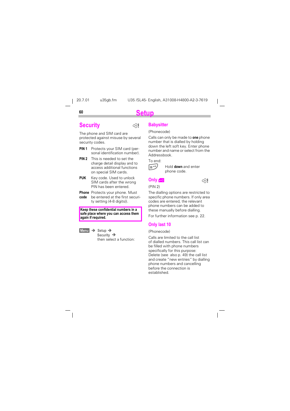 Security, 6hwxs, 6hfxulw | Siemens SL 42 User Manual | Page 62 / 86