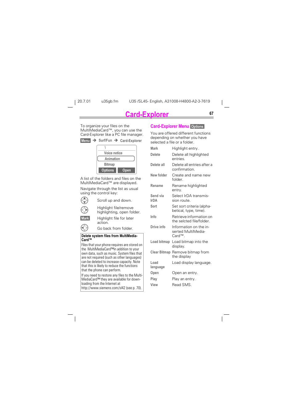 Card-explorer, Dug([soruhu, Card-explorer", p. 67 | P. 67 | Siemens SL 42 User Manual | Page 69 / 86