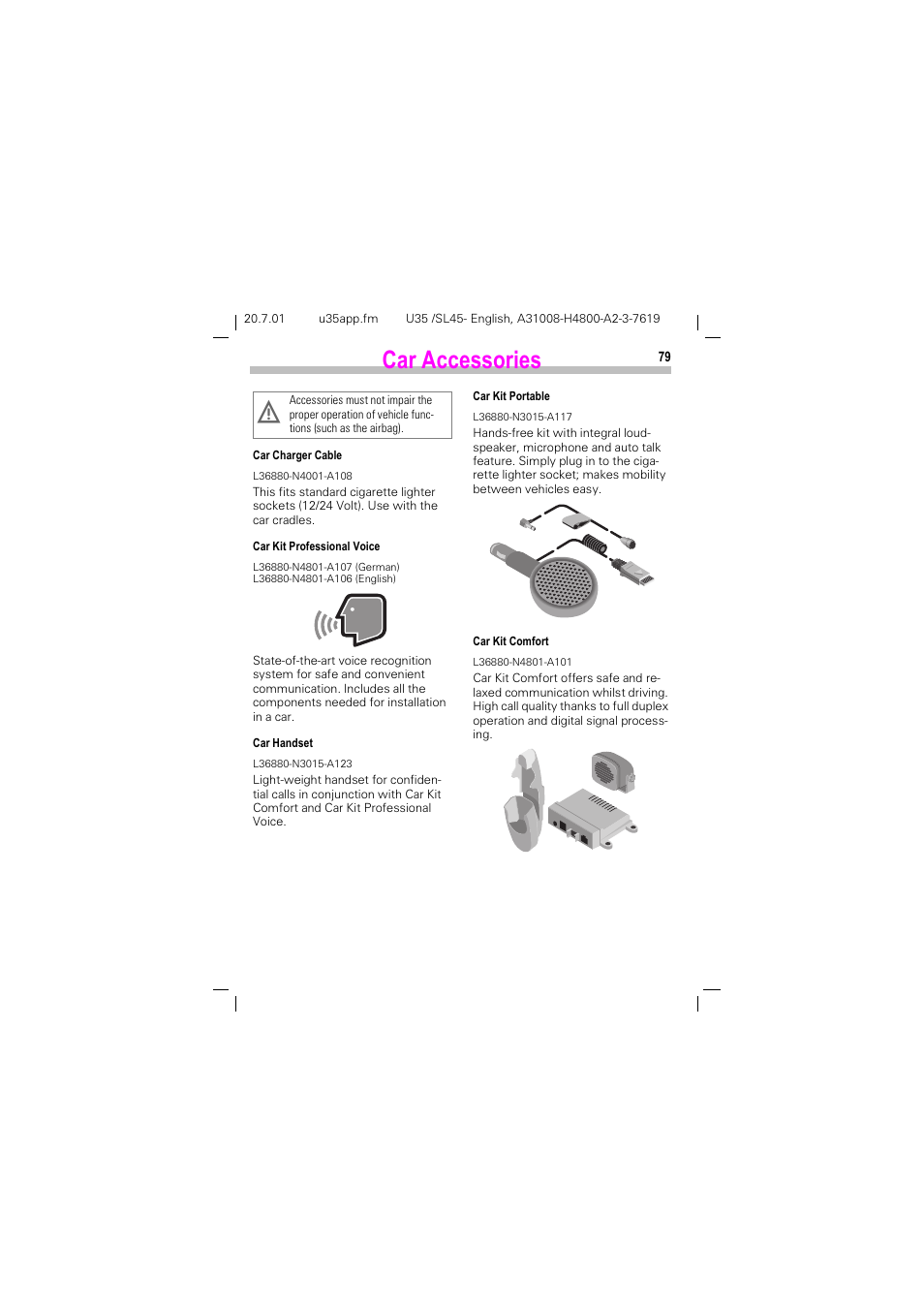 Car accessories, Du $ffhvvrulhv | Siemens SL 42 User Manual | Page 81 / 86