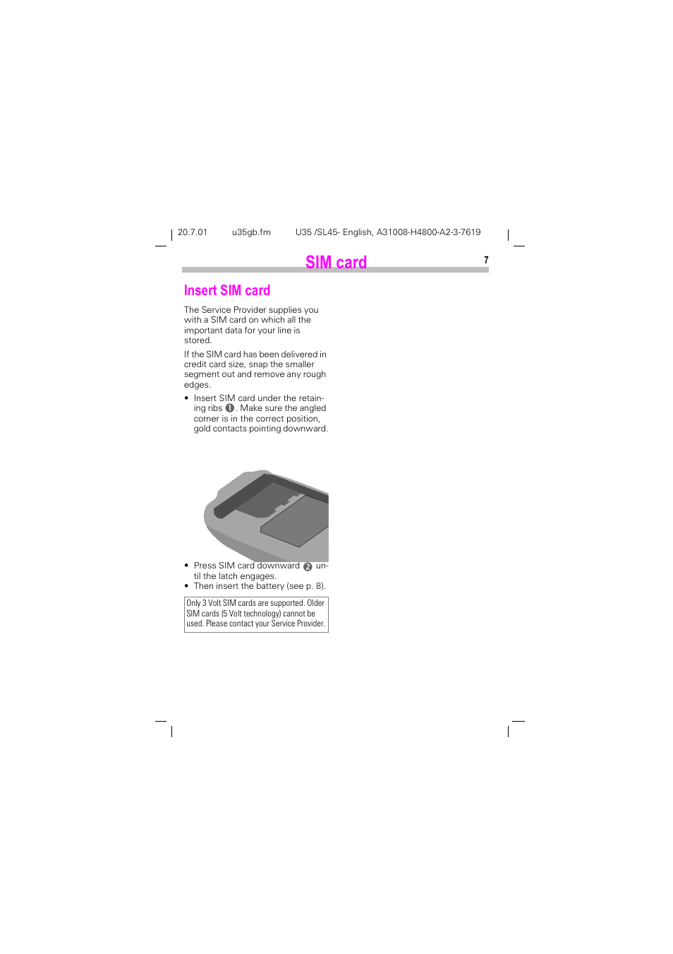 Sim card, 6,0 fdug, Qvhuw 6,0 fdug | Siemens SL 42 User Manual | Page 9 / 86