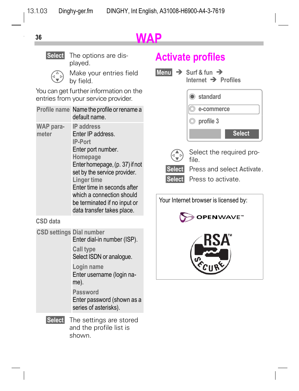 Activate profiles | Siemens CL50 User Manual | Page 37 / 86