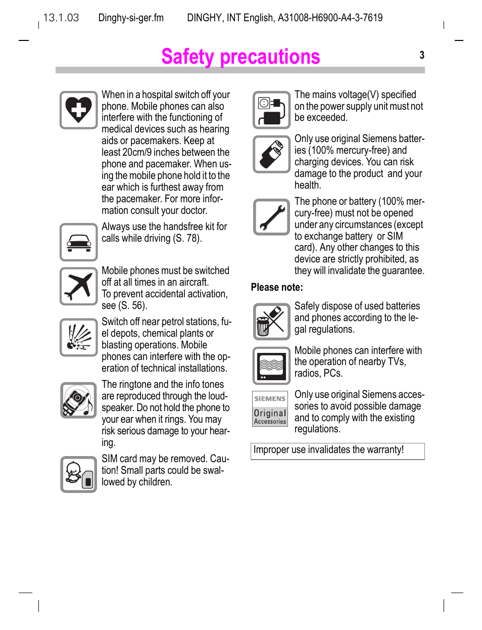 Safety precautions | Siemens CL50 User Manual | Page 4 / 86