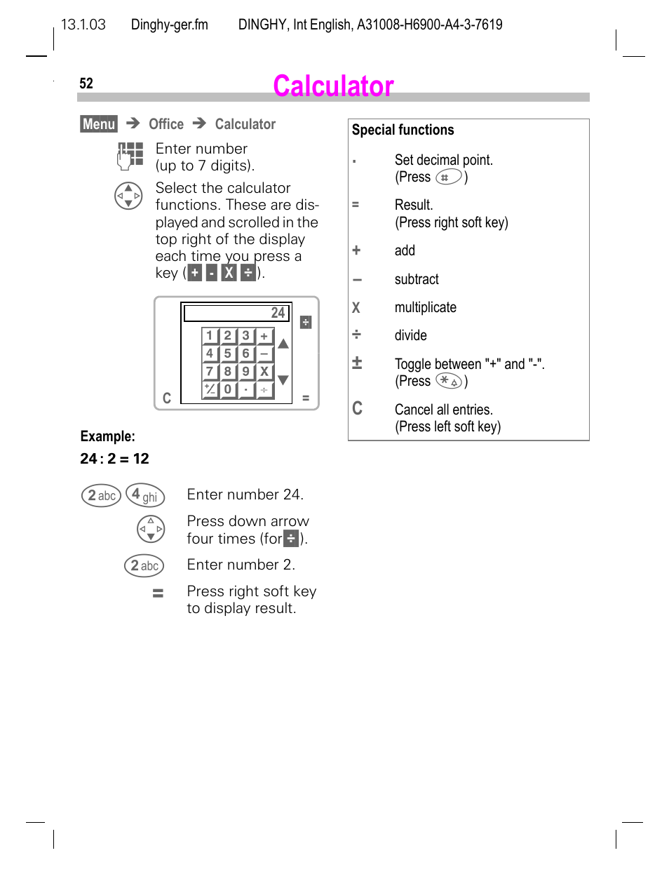 Calculator | Siemens CL50 User Manual | Page 53 / 86