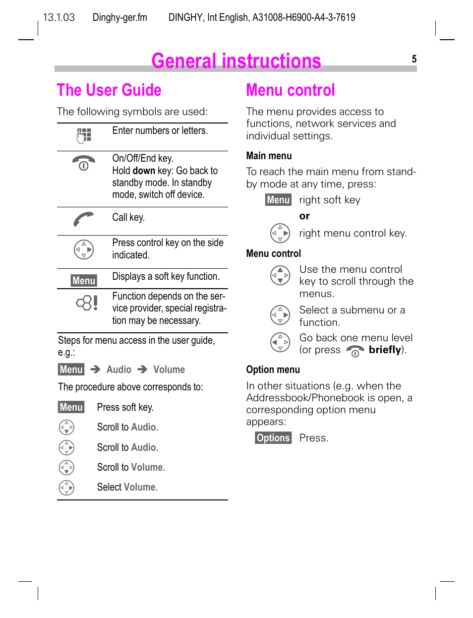 General instructions, The user guide, Menu control | Siemens CL50 User Manual | Page 6 / 86